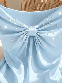 GlowEve CURVE Plus Size Women Pearl Decor Ruched Casual Daily Wear T-Shirt - Blue - View 3