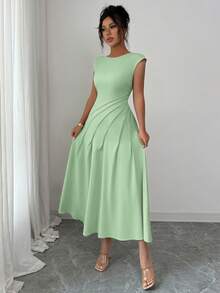 Selianne Vestido plisado de hombros caídos con estilo francés romántico para fiesta de té, adecuado para primavera y verano - verde menta - Ver 7