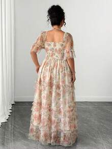Elenzga Đầm dáng rộng thanh lịch, lãng mạn bằng chiffon và vải dệt kim họa tiết hoa, thích hợp cho kỳ nghỉ, tiệc trà, lễ Phục sinh, kỳ nghỉ xuân, tiệc tối. - Nhiều màu - Xem 2