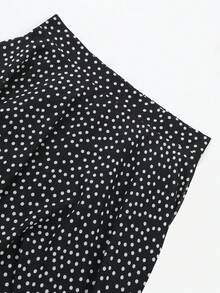 Modelyn Plus Size Women's Elegant Polka Dot Chiffon Skirt, Suitable For Commuting Fall - Black - View 6