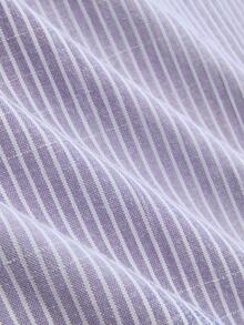 SHEIN LUNE CURVE Plus Size Women's Spring/Summer Linen Striped Casual Comfortable Basic Striped Pants, Daily/Vacation/Beach Pants With Button Decor Capri Pants - Mauve Purple - View 5