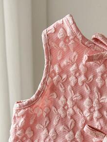 Cozy Pixies Baby Girl Sleeveless Solid Color Round Neck Vest With Bow Decor - Baby Pink - View 6