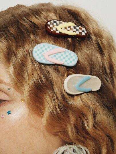 Popjeli Summer Cute Creative Slippers Hairpin,Y2K/Cute/Colorful/Chic,DIY,PINK,Summer/Beach/Prom/Part/Vacation/Travel,For Mom/Women/Girl/Mother,Heart,Floral