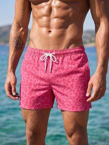 Manfinity Swimmode Pantalones cortos de playa casuales con estampado de leopardo para hombres - Rosa - Ver 3