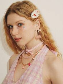 Popjeli Beaded Little Safflower Cute BB Clip,Y2K/Cute/Colorful/Chic,DIY,PINK,Summer/Beach/Prom/Part/Vacation/Travel,For Mom/Women/Girl/Mother,Heart,Floral - White - View 3