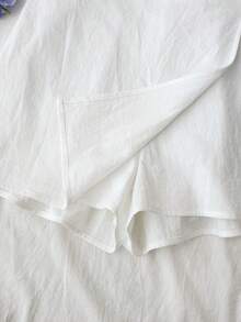 SHEIN Setelan 2pcs/Set Celana Pendek Linen Bergaris Pita & Putih dengan Tali Serut untuk Remaja Perempuan, Rok Celana Kasual Liburan Musim Panas 2 in 1 untuk Pantai, Liburan & Jalan-jalan - Blue and White - View 5