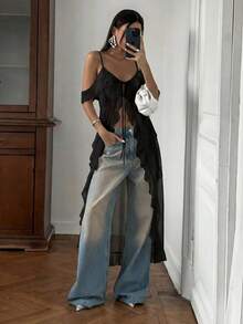 Firerie Áo hai dây maxi cổ chữ V xếp ly xuyên thấu gợi cảm kiểu Bohemian dành cho nữ, thích hợp cho lễ hội âm nhạc, kỳ nghỉ biển. - màu đen - Xem 10