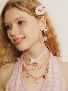 Popjeli Beaded Little Safflower Cute BB Clip,Y2K/Cute/Colorful/Chic,DIY,PINK,Summer/Beach/Prom/Part/Vacation/Travel,For Mom/Women/Girl/Mother,Heart,Floral - White - View 7