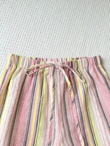 SHEIN 少女休闲简约舒适中腰直筒百搭裤 - 粉色 - 查看 3