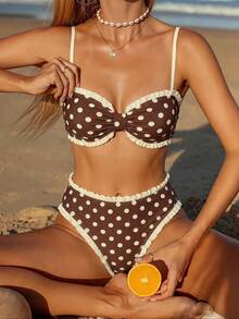 Swim Mod Bộ đồ bơi cho bé gái gồm áo tankini chấm bi có đệm mút, xếp ly và quần tam giác cạp cao viền bèo nhún. - Nhiều màu - Xem 7