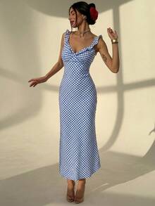 Vestido midi casual de mujer, minimalista y de moda para uso diario - Azul y blanco - Ver 6