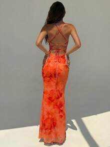 Aloruh Robe de vacances à imprimé floral polyvalente et à la mode pour femmes, convient pour les sorties - Orange - Voir 2
