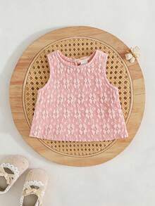 Cozy Pixies Baby Girl Sleeveless Solid Color Round Neck Vest With Bow Decor - Baby Pink - View 10