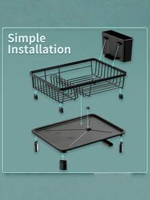 1pc Dish Drying Rack With Cutlery Holder, Space-Saving Kitchen Countertop Dish Drainer Rack, High-Quality Kitchen Storage Organizer - Black - View 5