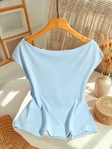 GlowEve CURVE Plus Size Women Pearl Decor Ruched Casual Daily Wear T-Shirt - Blue - View 2