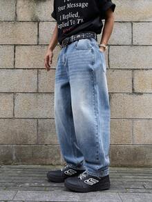 Chillumni Quần jeans ống loe dáng rộng thoải mái dành cho nam, có túi. - Rửa trung bình - Xem 3