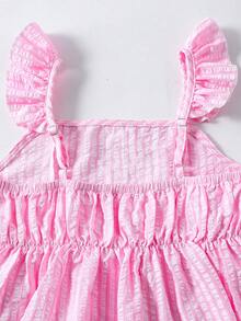 SHEIN Casuvi Kids Top de tirantes ajustado de estilo casual de vacaciones en color amarillo para niñas, blusas de verano, de ajuste suave y delgado, diseño de moda adecuado para vacaciones, viajes, campus y uso diario - Rosa - Ver 6