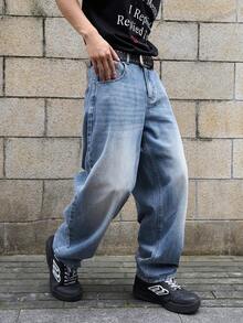 Chillumni Quần jeans ống loe dáng rộng thoải mái dành cho nam, có túi. - Rửa trung bình - Xem 6