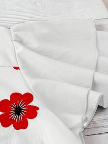 Linhara 春夏法式优雅通勤休闲度假多场合印花亚麻混纺V领荷叶袖大码衬衫 - 白色 - 查看 7