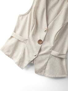GlowEve CURVE Áo blazer mùa hè thời trang, phong cách thường ngày, cổ điển Pháp, thanh lịch, cổ chữ V, eo bất đối xứng, khóa kim loại, thích hợp cho kỳ nghỉ. - Màu be - Xem 6