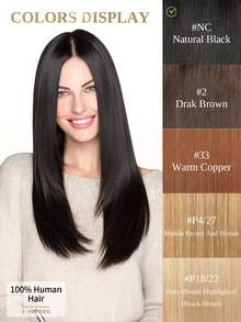 One Piece Clip In Human Hair Extensions, 5 Clips 3/4 Full Head Clip On Remy Straight Hairpieces, Natural Black Real Human Hair Adding Volume For Thin Hair, Daily Salon Wear For Women And Girls - SNatural - View 8