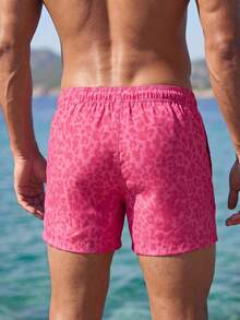 Manfinity Swimmode Pantalones cortos de playa casuales con estampado de leopardo para hombres - Rosa - Ver 2