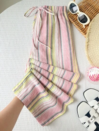 SHEIN Quần ống đứng cạp trung bình, phong cách tối giản, thoải mái, đa năng dành cho bé gái tuổi teen.