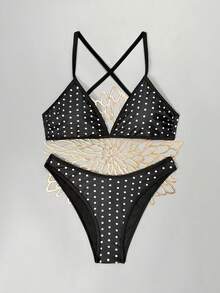 Swim Vcay Bộ bikini tắm biển mùa hè nữ họa tiết chấm bi gợi cảm - Đen và trắng - Xem 3