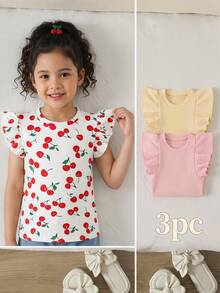 SHEIN Kids Random 6 PC Send 3 PC T-Shirt Classic Round Neck Cap Sleeve Design T-Shirt - Multicolor - View 9