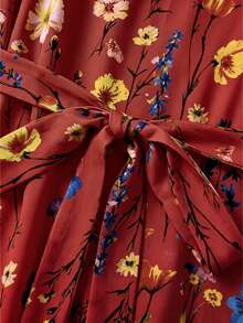 Celure Summer Vacation Casual Plus Size Floral Print Dress - Red - View 5
