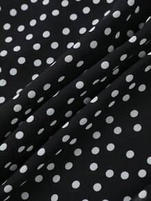 Modelyn Plus Size Women's Elegant Polka Dot Chiffon Skirt, Suitable For Commuting Fall - Black - View 4