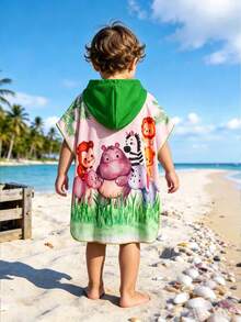 Baby Boy Cartoon Dinosaur Pattern Knitted Soft Hooded Sleeveless Cover Up - Blue - View 7