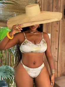 Slaydiva Plus Size Metallic Swimwear Set For Beach & Resort - Gold - View 5