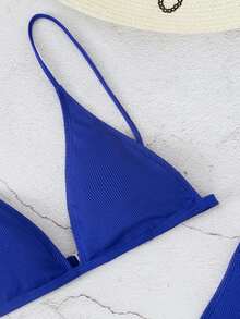 Swim Vcay Summer Beach Rib Triangle High Cut Bikini - Royal Blue - View 12