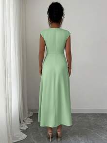 Selianne Vestido plisado de hombros caídos con estilo francés romántico para fiesta de té, adecuado para primavera y verano - verde menta - Ver 2