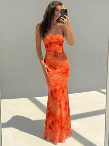 Aloruh Robe de vacances à imprimé floral polyvalente et à la mode pour femmes, convient pour les sorties - Orange - Voir 6