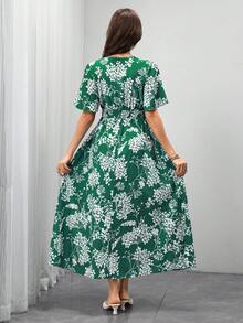 Momance Đầm bầu tay ngắn cổ chữ V in hoa thanh lịch, thích hợp cho mùa xuân/hè. - màu xanh lá - Xem 2
