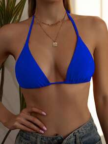 Elavelle Women Bikini Tops Tie Back Plain Lucu - Royal Blue - View 4