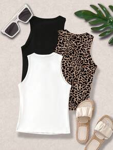 SHEIN CURVE+ Plus Size Women's Leopard Print Camisole, Romantic Versatile Suitable For Dates, Commuting, Casual Daily Wear, Spring/Summer - Multicolor - View 2