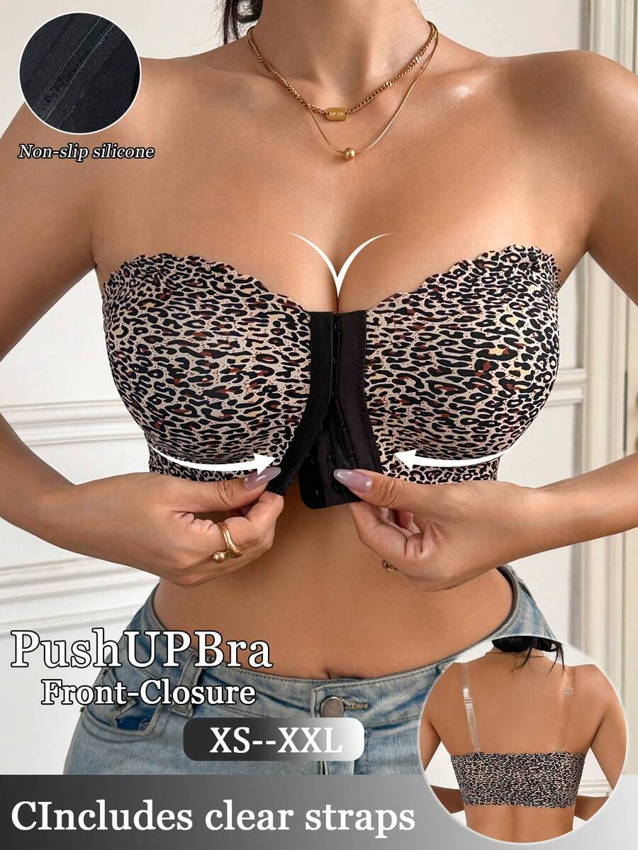 Napfluff Áo quây không trơn trượt, cài phía trước, họa tiết da báo. - Nhiều màu - Xem 1