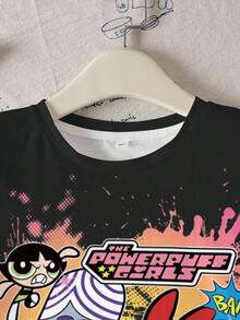 THE POWERPUFF GIRLS X SHEIN Áo thun in hình hoạt hình thường ngày cho bé gái tuổi teen, thích hợp cho mùa hè. - trắng - Xem 5