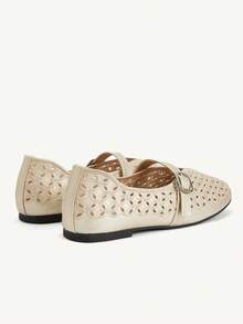 CUCCOO CHICEST Giày bệt nữ thêu rỗng, có khóa cài, thoải mái - Vàng - Xem 5
