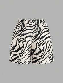SHEIN 兒童/青少年男孩斑馬條紋印花趣味夏季度假休閒寬鬆拼接內裡泳褲沙灘短褲，舒適百搭街頭風 - 彩色 - 查看 4