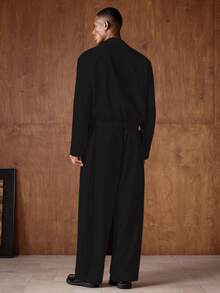 AKNOTIC 2件組男士黑色西裝套裝 1920年代街頭風 優雅派對正式款 夏季梭織版 寬鬆墊肩翻領長袖短版彈性下擺西裝 婚禮適用 - 黑色 - 查看 8