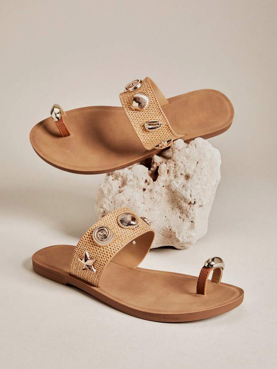 SHUZIA Women's Metal Decor Casual Fashionable Flat Sandals - Beige - View 1