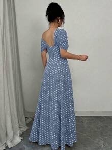 SHEIN Elenzya 不对称肩部褶皱腰身A字型优雅浪漫连衣裙 - 彩色 - 查看 2