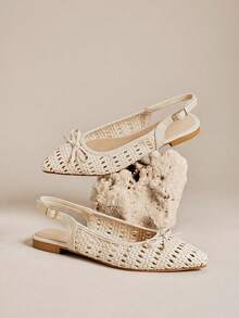 SHUZIA Casual Bow Decor Flat Shoes, Versatile For Vacation - Beige - View 4