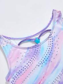 SHEIN 1 pieza Malla sin espalda con bloques de color apta para gimnasia, danza, ropa deportiva de una sola pieza - Morado - Ver 7