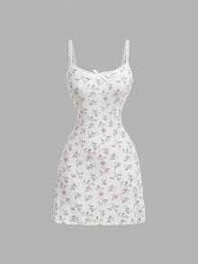 SHEIN MOD 女款棉質碎花甜心領無袖迷你白色花卉浪漫仙女風奇幻可愛洋裝，適合度假、情人節、春夏 - 彩色 - 查看 5