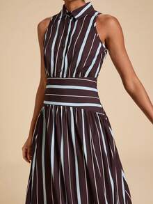 Travachic Elegant Striped Print Front Button Sleeveless Summer Dress,Summer ,Beach ,Elegant,Vacation Dress, - Multicolor - View 4